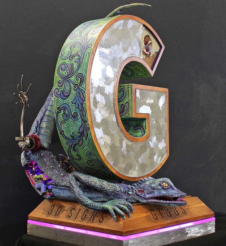 Rusty and Amanda Gibbs, co-owners of Gibbs Graphics (Leavenworth, WA), have their lizard-enthusiast son to thank for the inspiration behind their first Sign Invitational entry.