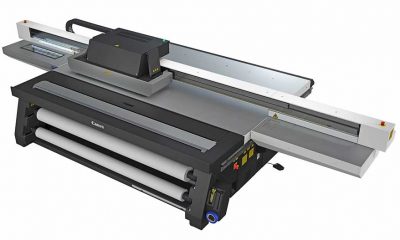 These UV-curable flatbed printers process media up to 1,001 sq. ft./hr. Uses Arizona FLOW technology, a vacuum technique that supports a zone-less, multi-origin table layout.