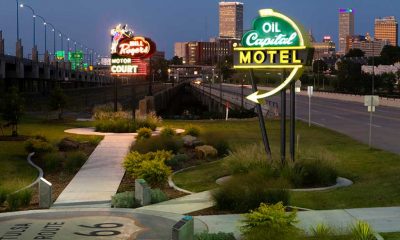 Route 66 in Tulsa, OK. The three 20-ft.-tall signs