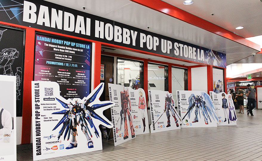 Exterior signage for Gamut Media's Gundam project for a Bandai Hobby pop-up store.