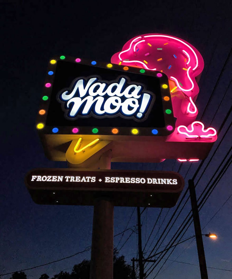 Ion Art designed and fabricated this ice cream sign for NadaMoo.