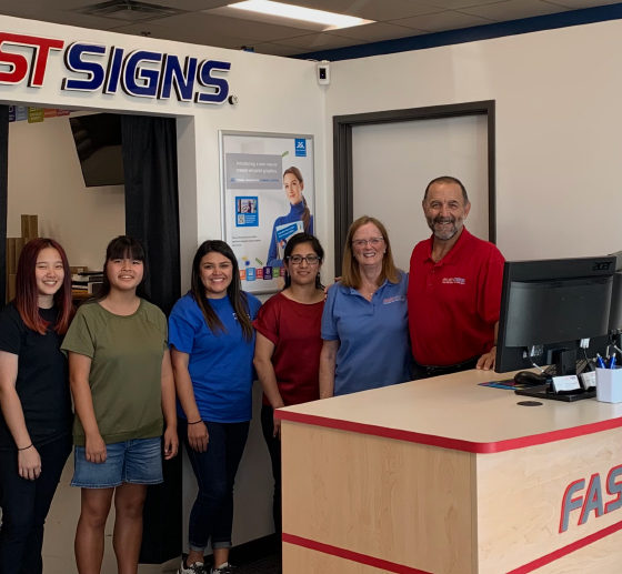 Fastsigns of Pflugerville’s staff (left to right): Tia Fusaro, Amanda Fusaro, Chelsea Martinez, Sandra Cazares, Patty Fusaro and Jeffrey Fusaro.