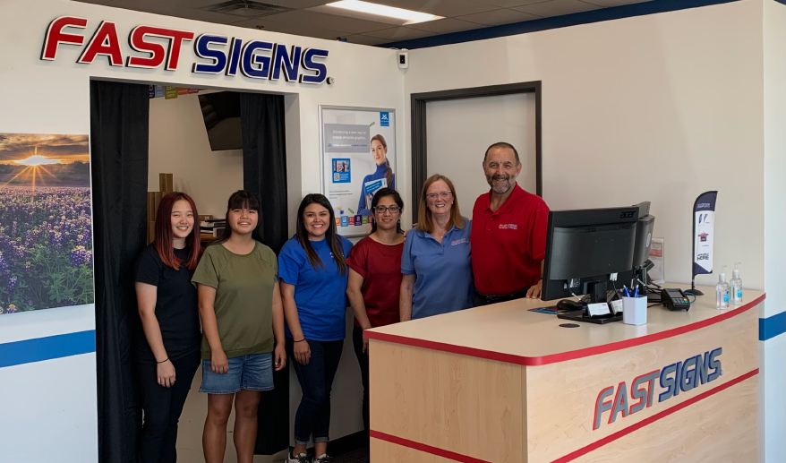 Fastsigns of Pflugerville’s staff (left to right): Tia Fusaro, Amanda Fusaro, Chelsea Martinez, Sandra Cazares, Patty Fusaro and Jeffrey Fusaro.