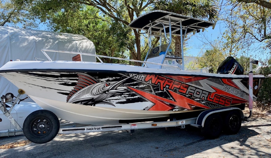 Wraps for Less and their charter boat captain client worked out a deal for this boat wrap that worked so well the shop later wrapped the client’s truck at no charge.