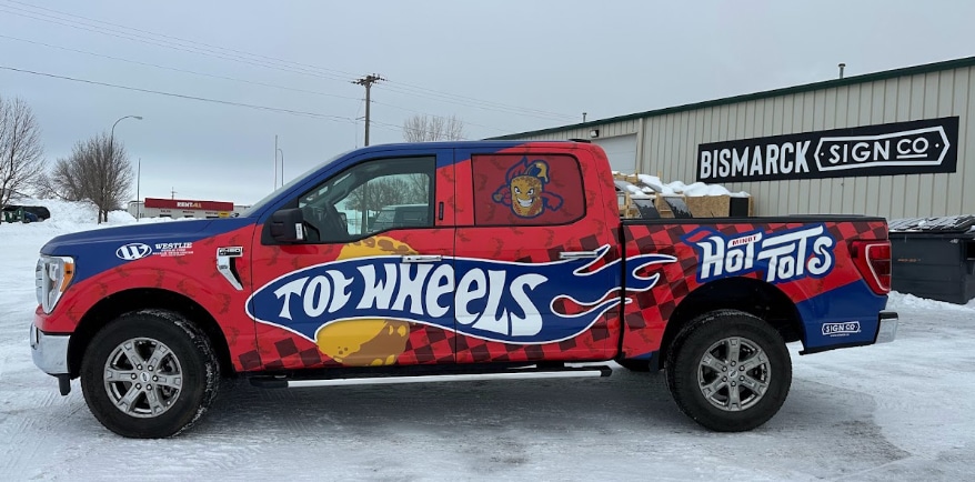 The Minot Hot Tots held a contest in which fans chose this design as a wrap for a sponsor’s truck.